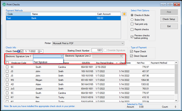 Electronic signature drop list